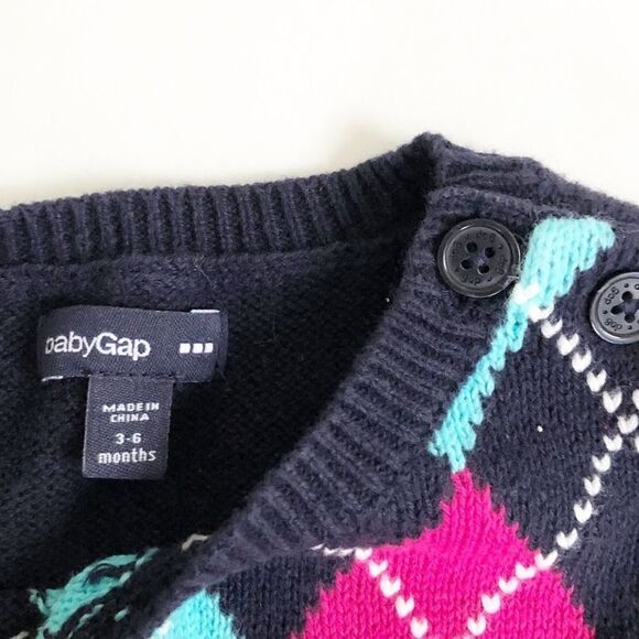 Baby GAP Argyle Sweater Dress Pleated Navy 3-6m - Picture 3 of 4